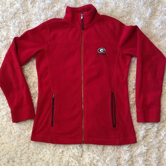 UGA University of Georgia Red Fleece full zip collared lightweight jacket Size S - Picture 6 of 13